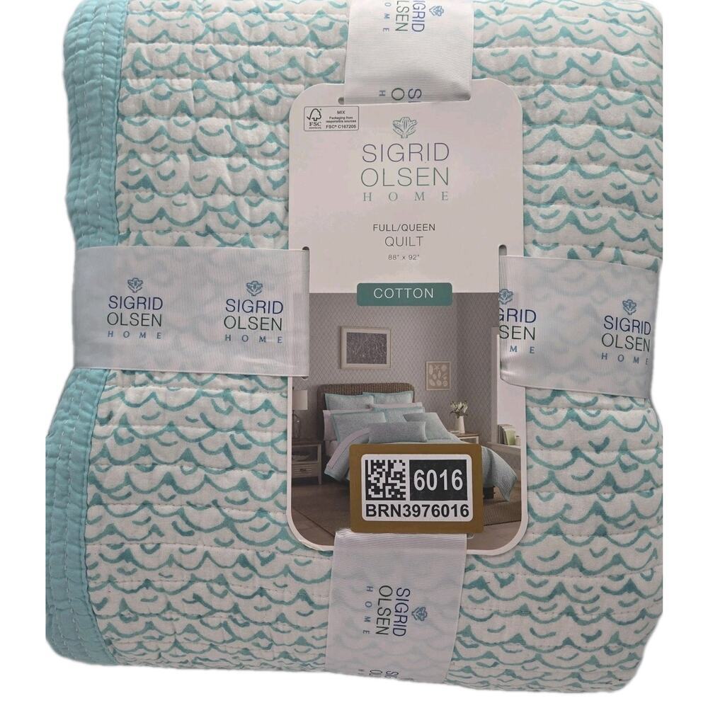 Sigrid Olsen FULL QUEEN Fiji Fish Tropical Teal White Cotton Quilt NEW Beach Sea